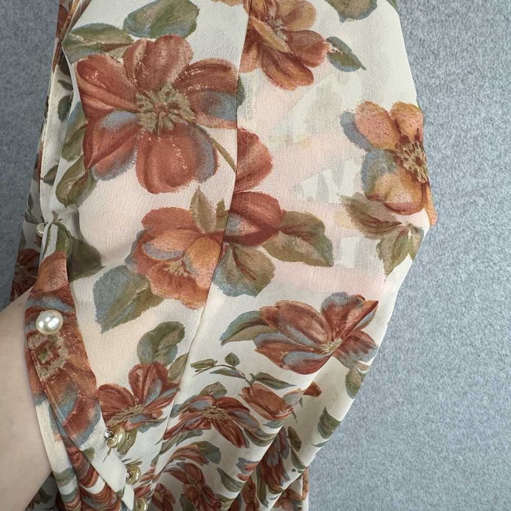 Paris Blues VTG 90s Floral Maxi Dress Sz 11 Cream Button Front Sheer Prairie - Picture 11 of 16